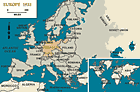 أوروبا في عام 1933، مع توضيح مكان ألمانيا وداخاو