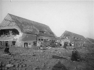 View of the ruins of the central barracks (Boelke Kaserne)...