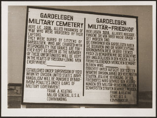 A sign at the military cemetery in Gardelegen in memory...