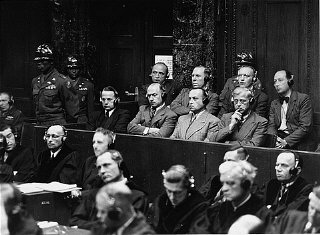 The defendants in the dock during the Einsatzgruppen...