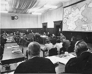 The courtroom during the Krupp Trial.