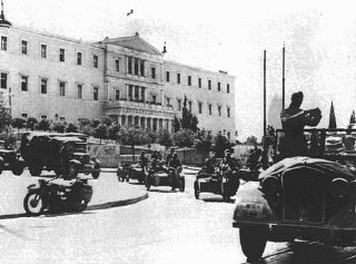 German troops in Athens following the invasion of the...