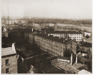 Vista aérea de la prisión de Núremberg, donde estuvieron...