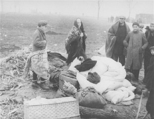 Stateless Jewish refugees at a tent camp in a no-man's-land...