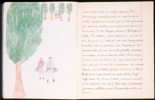 Страница дневника ребенка с рисунком, написанная в...