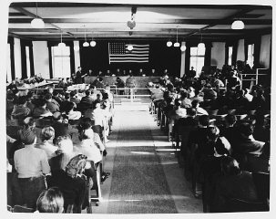 View of the courtroom during the Dachau concentration...