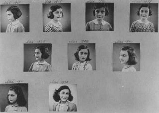A page from Anne Frank's photo album showing snapshots...