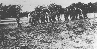 Des soldats allemands emmenant des otages polonais...