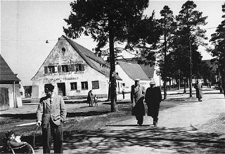 Street scene in the Foehrenwald displaced persons c...