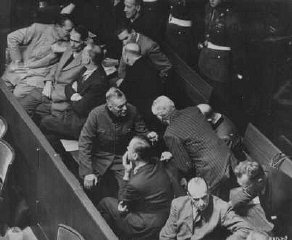 The defendants' box at the Nuremberg trial.
