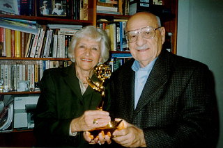 Aron and Lisa with the Emmy they won for their 1997...