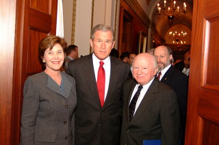 Laura Bush, George Bush, and Benjamin Meed during the...