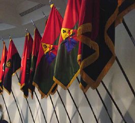 Flags of US Army liberating divisions on display at...