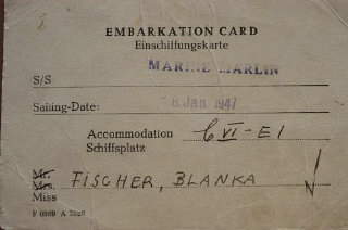 Blanka's embarkation card for the SS Marine Marlin...
