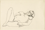 Drawing of a heavyset woman laying on her back by a German Jewish internee