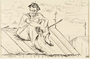 Drawing of a man sitting on a roof by a German Jewish internee