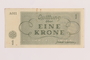 Theresienstadt ghetto-labor camp scrip, 1 krone note, acquired by a Jewish Lithuanian survivor