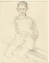 Drawing of a young boy sitting on a bench by a German Jewish internee