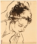 Ink drawing of woman sleeping at Gurs internment camp by a German Jewish internee