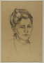 Portrait of woman with swept up hair by a German Jewish internee