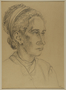 Portrait of woman with hair pulled back by a German Jewish internee
