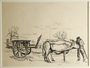 Drawing of an ox-drawn wagon by a German Jewish internee