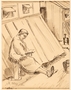 Drawing of woman reading outdoors by a German Jewish internee