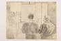 Pencil Drawing depicting three men holding blank signs by Jacob J. Barosin
