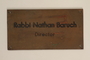 Engraved brass wall nameplate for the director of the Vaad Hatzala Emergency Committee in postwar Germany