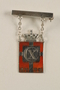 Kingmark silver and red enamel pin with chains on a pinbar commemorating the 75th birthday in 1945 of King Christian X of Denmark