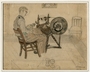 Drawing of a man at a spinning wheel done in hiding by a Dutch Jewish man
