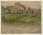 Drawing of farmhouse and trees done in hiding by a Dutch Jewish man