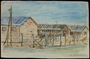 Colored pencil drawing of barracks at Gurs internment camp made by an inmate