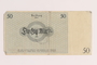 Łódź ghetto scrip, 50 mark note, given to a survivor searching for relatives