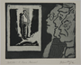 Plate 23, Herbert Sandberg series, Der Weg: artist as a young man with friends studying a woodcut