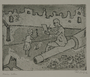 Plate 64, Herbert Sandberg series, Der Weg: girl offers a flower to a man sketching among the rubble