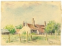 Color drawing of internment camp garden by a Polish Jewish inmate