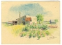 Color drawing of an internment camp flower garden by a Polish Jewish inmate