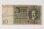Weimar Germany Reichsbanknote, 10 Reichsmarks, owned by a Jewish Polish survivor