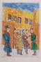 Autobiographical drawing of a Jewish family at a ghetto gate ID checkpoint