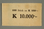 Theresienstadt ghetto-labor camp wrapper for 100 kronen note stack issued to a German Jewish inmate