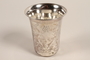 Hammered silver kiddush cup with floral engravings
