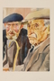 Watercolor portrait of two older men wearing caps by Jacob J. Barosin