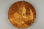 Wooden Lazy Susan decorated with an inlaid windmill scene created by a Latvian in a displaced persons camp