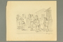 Pencil drawing depicting men at Saint Cyprien