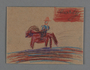Drawing on cardboard of a man riding a horse