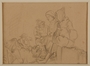 Two-sided drawing of women awaiting transport and at Gurs internment camp by a German Jewish internee